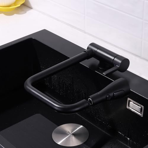 Grifo de Cocina Negro Abatible bajo Ventana Latón Grifo Fregadero Cocina Giratorio 3 Modo-Negro