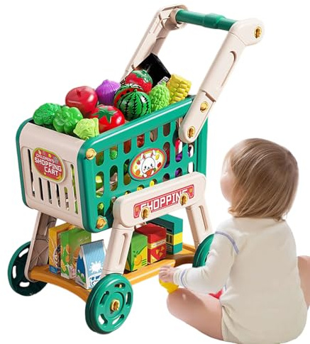 Chariot de Courses pour Tout-Petits,Jouet Caddie avec Cuisine pour - Jouets Éducatifs avec Fruits Et Légumes pour Garçons Et Filles Jeux Interactifs Apprentissage Préscolaire