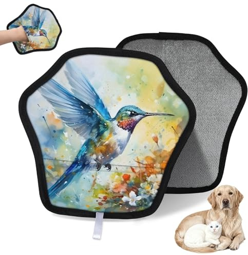 WowPrint Wasserfarben-Blumen- und Kolibri-Haustierhaarentfernungshandschuh für Katzen und Hunde, wiederverwendbar, elektrostatische Tierhaar-Handschuhe, Bürstenwerkzeug für Couch, Kleidung, Teppich