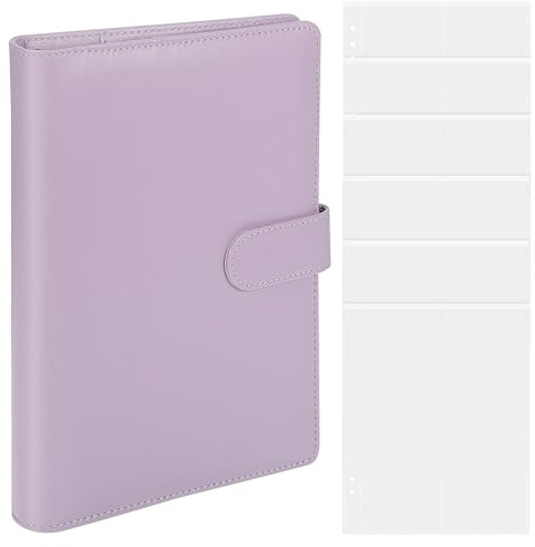 Levemolo Álbum Tarjetas Coleccionables con Funda de Cuatro Compartimentos Carpeta de Anillas de Cuero Sintético Morado Organizador Protector para Fotos y Tarjetas