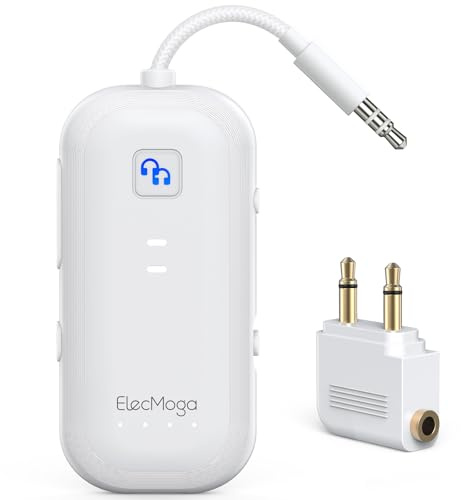 ElecMoga 2025 Upgraded Bluetooth Transmitter V5.4, 2 in 1 Bluetooth Adapter, 16-Hour Play, Dual Device Pairing, Airplane Headphone Adaptor Suitable for Travel, Aviation, Television, AirPods, Car