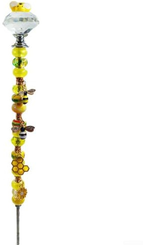 DIY Perlen Gartenstecker mit Bienen-Anhänger und für Kristall-Stopper, perfekt für Outdoor-Dekoration (B)