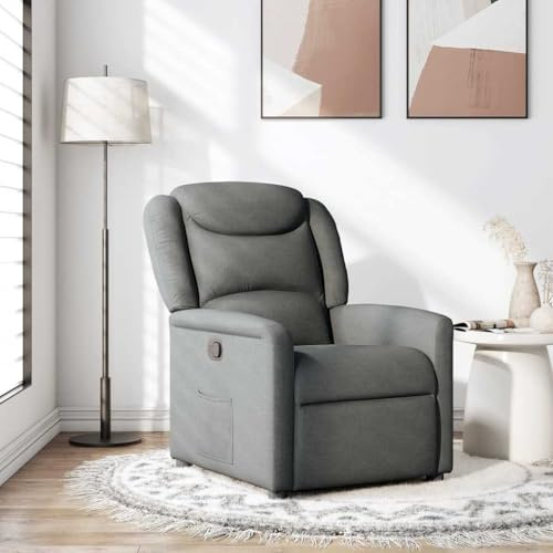 Yunovire Relaxfåtölj mörkgrå tyg, manuell liggfåtölj för vuxna, bekväm TV-fåtölj med sidoficka, modern stoppad möbel för vardagsrum, sovrum, 78 x 95 x 100 cm