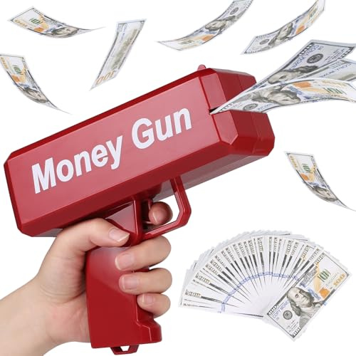 CPROSP Penningpistol med 100 st rekvisitapengar, Money Gun, leksakspistol för penningsprutning, för spel, bröllop, filmer och fester, röd