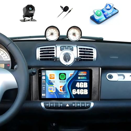 CAMECHO 4+64GB Car Stereo with Wireless CarPlay Android Auto for Mercedes Benz Smart Fortwo 2011-2015, 9 Inch InCell 1280*720 Touch Screen Car Radio with Android 15 GPS Bluetooth FM RDS Backup Camera