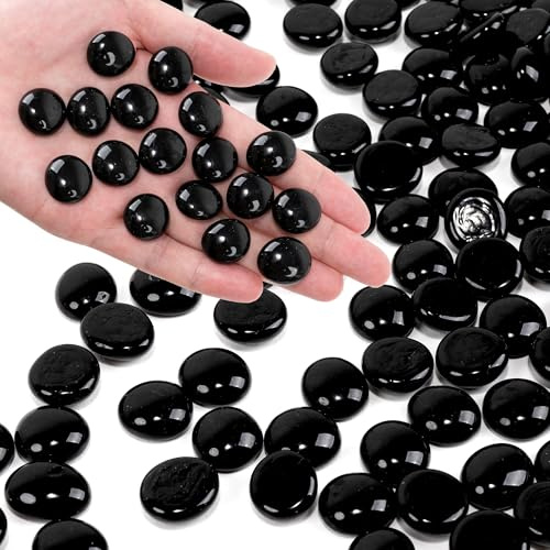 Foncomy Black Flat Glass Marbles, 0.97 lb Vase Filler Pebbles Gems, Decorative Glass Beads for Vases, Crafts, Floral, Mancala Stones, Aquarium Rocks for Fish Tank, 0.6-0.8 (Approx. 80-100 PCS)
