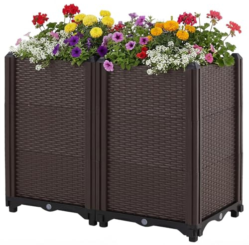 Warmiehomy Self Watering Raised Garden Bed, 60x30x49cm | Polypropylene/PP Plastic, 75L, Outdoor Planter Box with Drainage Holes for Vegetables, Flowers and Herbs, 60x30x49cm