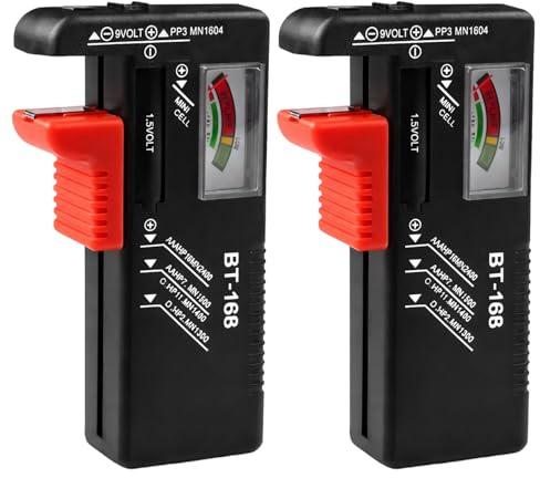 GSGFUIS 2x Batterietester analog – Kompatibel mit AA, AAA, C, D, 9V, 1,5V & Knopfzellen, zur einfachen Kontrolle des Ladezustands