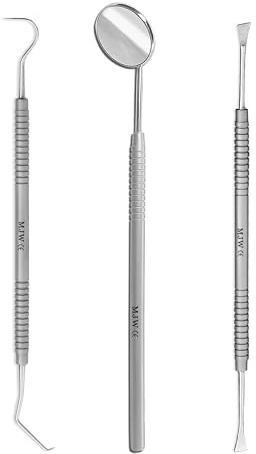 MJW 3Pcs Stainless Steel Oral Care Kit – Toothpick Mouth Mirror Precision Cleaning Tools with Durable Anti-Slip Handles for Personal Hygiene - Tooth Picks