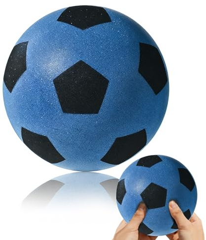 KIYORIK Schaumstoffball, Softfußball, 21 cm Softbälle,Weicher Spielball, Fussball Klein, Fußball für Indoor & Outdoor, Leise & Leicht-Blau