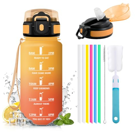 JAPORIA Borraccia Sportiva 500ml, Borraccia con Cannuccia, a Prova di Perdite, Bottiglia Acqua con Indicatore del Tempo, per Scuola, Ufficio, Gym, Studenti, Ufficio,