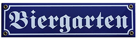 Bier Garten Emaille Schild Biergarten 8 x 30 cm Emailschild blau.