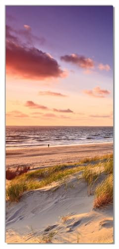Wallario Selbstklebende Türtapete Abendspaziergang am Strand - Sonnenuntergang über dem Meer - Türposter 93 x 205 cm Abwischbar, rückstandsfrei zu entfernen