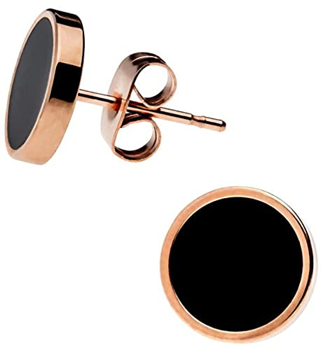 Élégant simple classique ronde Femme Boucles d'oreilles en acier inoxydable Rose Doré/noir 10 mm