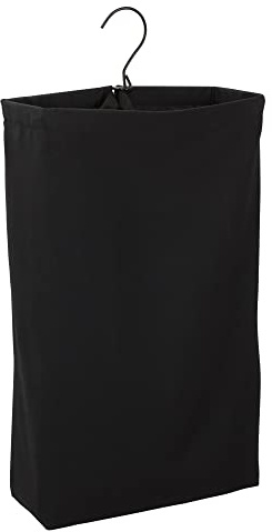 Household Essentials Door Hanging Laundry Bag, Washable Canvas Bag with Loop Handle, Holds Two Loads of Laundry, Great for Dorms and Small Spaces, Black