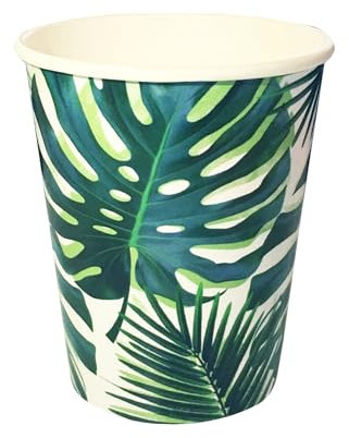 Talking Tables Lot de 8 Tasses en Papier Jetables Feuille de Palmier Thème Tropical, Fête d'Anniversaire, Fiesta Hawaïenne Mexicaine, Jardin, BBQ, Sans Plastique, Recyclable 250 ml