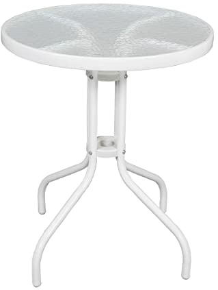 La Bolata The Secret Home - Mesa Redonda de Metal con Base de Cristal Texturizado - Alto 70 cm x Diámetro Ø60 cm - Color Blanco - para Jardín, Terraza, Patio o Balcón