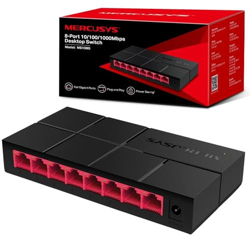 MERCUSYS MS108G 8 Port Gigabit Network Switch, TP-Link Ethernet Switch, Gigabit Switch, Ethernet Splitter, Expand Ethernet Network, Desktop or Wall Mount, Power Saving, Plug & Play