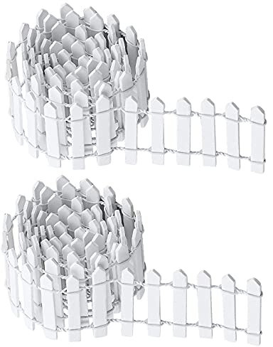 JHSJ 2 Pack Mini Wooden Fence, 5 x 90cm Ornament Small Wooden Fence Miniature Fairy Garden Picket Fence for DIY Craft Micro Landscape Doll House Flower Pot Decoration (White)