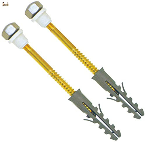 BricoLoco - Viti di fissaggio per WC a pavimento, per bidet, sanitari, con attacco a vite doppia, dado cieco, tassello e tappo funzione rondella, M-6 x 70 mm (confezione da 2)