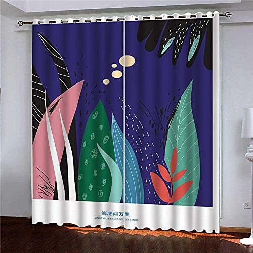 Gardinen mit ösen Pflanze 2er-Set VerdunkelungsVorhang, 3D Printing Shading Vorhänge für Schlafzimmer，100% Polyester Mikrofaser, Gesamtgröße: 280x245CM