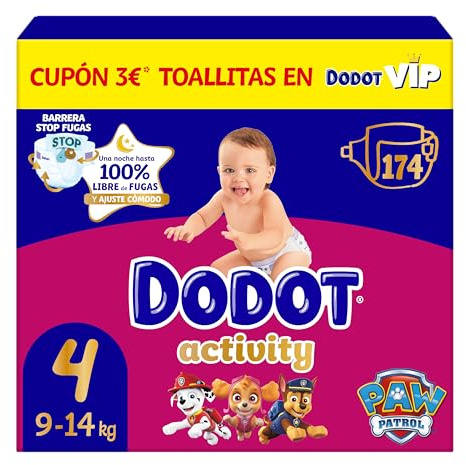 Dodot Pañales Bebé Activity Talla 4 (9-14 kg), 174 Pañales, Nuestro Nº1 en Absorción y Comodidad