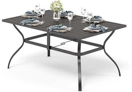 PHIVILLA Gartentisch for 6 Person Stahl Rostfreier Rahmen 152×95cm Gartentisch mit Schirmloch Wetterfest Metall Terrassentisch Freien Esstisch Schwarz