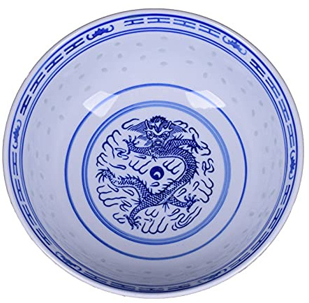 Lihuzmd Bols de Nouilles Ramen en céramique, Dessert rétro Chinois en Porcelaine Bleue et Blanche, Soupe, céréales, Riz, Udon, Bol de Nouilles asiatiques,9in,2PCS
