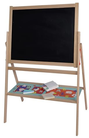 Eichhorn - Standtafel, Kindertafel mit 10 Kreiden, 1 Stift und Schwamm, zweiseitig beschreibbar, mit Ablage, drehbar, 13 teilig, 58x86 cm, aus Buchenholz, ab 3 Jahren, Bunt, 100002588