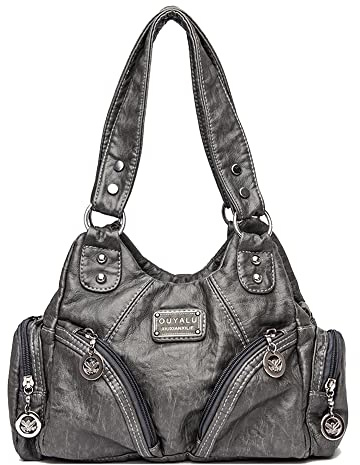 Coolives Damenhandtasche aus PU-Leder Damen Hobo Handtasche Tasche Vintage Schultertasche Hobo Damentasche Henkeltasche Umhängetasche Retro Taschen für Frauen Mutter Grau