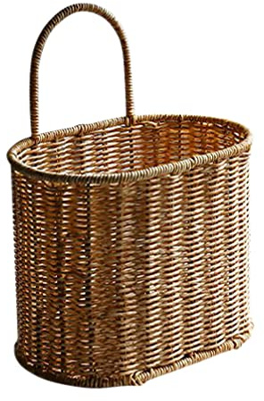 HOMSFOU Hängekorb Ib Laursen Jute Gewebter Blumenkorb Rattan Aufbewahrungsk?rbe Rustikaler Bauernhaus Wand Hangskorb Organizer Mülleimer mit Einzelgriff Balkon Ib Laursen