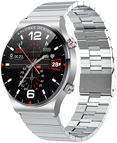 Smartwatch Herren mit Telefonfunktion 1.3 Zoll Fitnessuhr Musikspielen NFC Schrittzähler Herzfrequenz Blutdruck Schlaf Fitness Tracker IP68 Wasserdicht Edelstahl Armbanduhr für iOS Android Silber