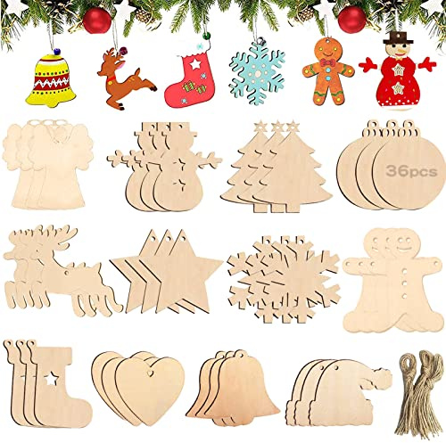 Basteln Weihnachten, 86 Stück Holz Weihnachtsdeko Anhänger, Bastelset Weihnachten, Holzanhänger Weihnachten, Holzscheiben Weihnachtsschmuck Christbaumschmuck Aufhängen, Weihnachtsbasteln DIY