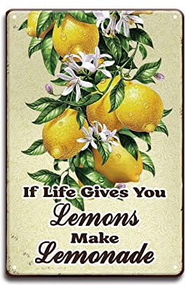 GLOBLELAND Vintage Lemon Fruit Metal Tin Sign 8×12inch 'Make Lemonade | Retro Garden Metal Wall Decorative Sign Plaque for Home Kitchen Bar Coffee Shop Club Orchard