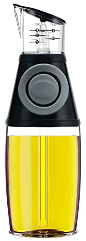 Botella dispensadora de aceite, dispensador de aceite de oliva de 8.5 onzas, pulverizador de aceite, botella dispensadora de aceite y vinagre recargable de vidrio transparente con bomba de escala de