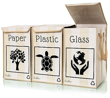 Shiva Green Borse Raccolta Differenziata con Coperchio – Uso Interno ed Esterno – Plastica, Carta, Vetro