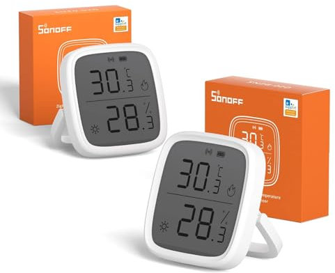 SONOFF SNZB-02D Mini Capteur ZigBee de Température et d'humidité, Thermomètre Hygrometre Intérieur, Affichage sur écran LCD, Compatible avec Alexa/Google Home, 2 Pack
