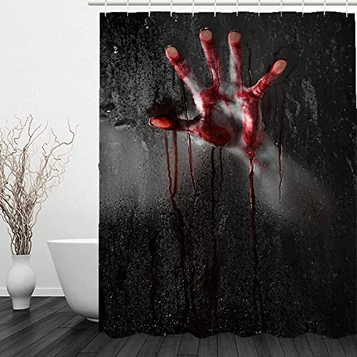 Latwerio 3D Duschvorhang 120x200 Horror Blutige Hände Duschvorhänge Antischimmel Wasserdicht Badevorhang Horror Blutige Hände Duschrollo für Badewanne Dusche Shower Curtains, 8 Duschvorhang Ringe