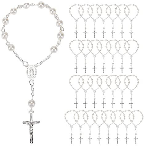 Kopinma30 StüCke Taufe Rosenkranz Perlen Finger Taufe RosenkräNze Kunstperlen Rosenkranz Armband für Taufe GefäLligkeiten Taufe GefäLligkeiten Kommunion GefäLligkeiten