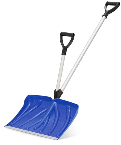 MoNiBloom Pala da neve per vialetto, casa, garage, rimozione della neve con impugnatura a risparmio sulla schiena, lama da 44 x 32,5 cm con bordo in alluminio, manico a D ampia pala da neve per