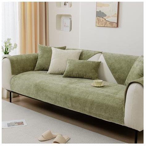 Tauzveok Sofaschoner rutschfest, Hund Katze Sofaschutzdecke, Eck Sofa üBerzug, Sofabezug Antirutsch Decke, Chenille Sofabezug 1 2 3 4 Sitzer,A Tea Green,70 * 120cm