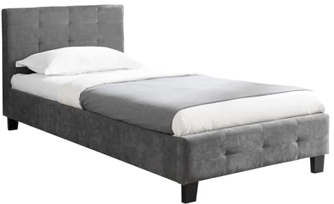 IDIMEX Polsterbett GIAVENO inklusive Lattenrost, Einzelbett 90x200 cm Liegefläche in grau, Betgestell aus Kiefernholz mit schwarzen Kunststoffbeinen