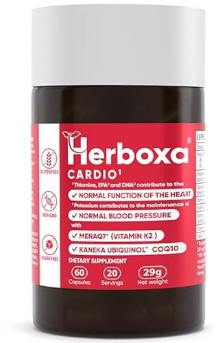Herboxa CARDIO 1 - mit Thiamin, EPA & DHA, die zur normalen Funktion des Herzens beitragen & Omega-3, das den normalen Blutdruck fördert,mit Kaneka,MENAQ7,Vitaminen-60 vegane Kapseln