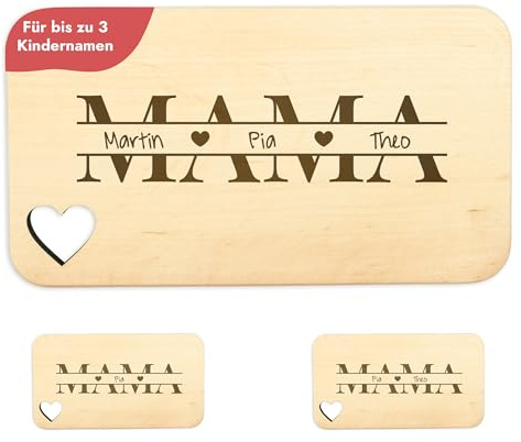 Geschenkfreude Mama Frühstücksbrett personalisiert - 22,5x12,5x1,2cm - Schneidebrett für Mama - Holzbrettchen zum Gravieren - Frühstücksbrettchen Holz - Muttertagsgeschenk Geschenke für Frauen