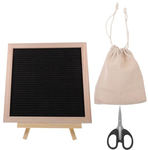 VILLCASE Filz-Brieftafel Wechselbares Nachrichtenbrett mit Schere Holzständer Und Tasche Kleine Tafel für Das Heimbüro Schwarz