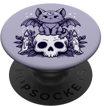Kawaii Pastel Goth Cute Creepy Cat Bat Skeleton PopSockets Adhesive PopGrip