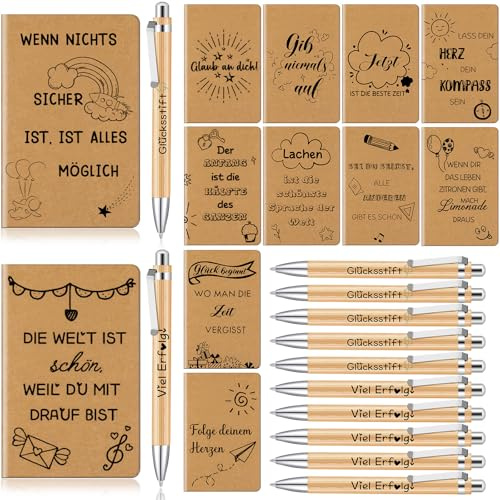 Tenare 12 Set Dankeschön Geschenk für Kollegen Lehrer Kleine Inspirierende Notizbücher Kugelschreiber Glücksstift Mini Notizblöck Abschiedsgeschenk für Mitarbeiter Team Weihnachten Schule Büro