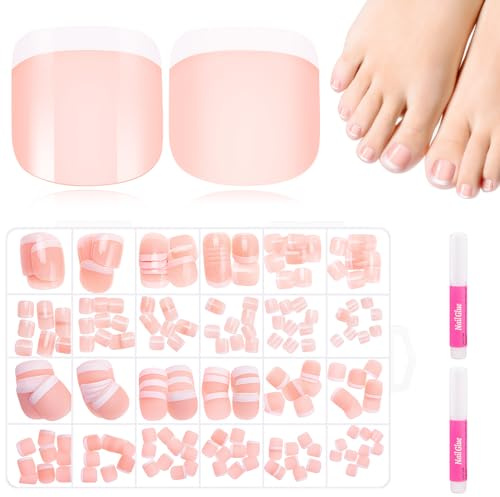 MELLIEX 240 Stück Falsche Fußnägel Tips, 12 Größen Französisch Künstliche Fussnägel zum Kleben, Vollständige Abdeckung Matt Glänzendes Nagelspitzen für Frauen Mädchen