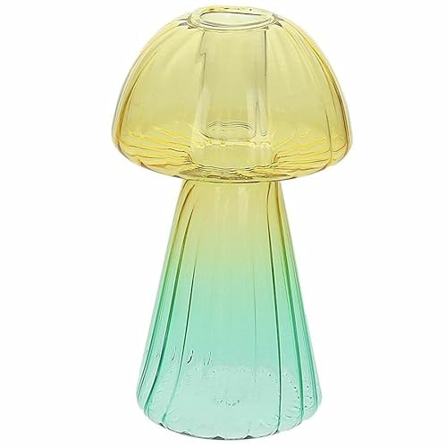 ANDREA FONTEBASSO 1760 Porta Candela H15 Giallo/Verde Glass Design Mushroom Vetro Giallo