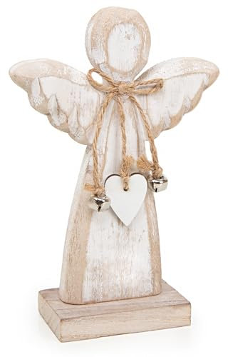 Logbuch-Verlag Statuetta di angelo bianco naturale in legno angelo da appoggiare, decorazione regalo di Natale, angelo custode, 17,5 cm